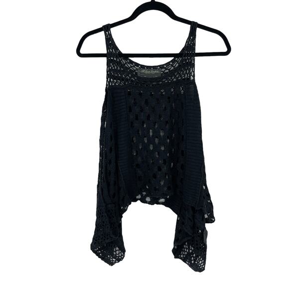Allsaints Top Womens 10 Elkin Tank Shirt Black Crochet Lagenlook Loose Fit - Picture 1 of 5